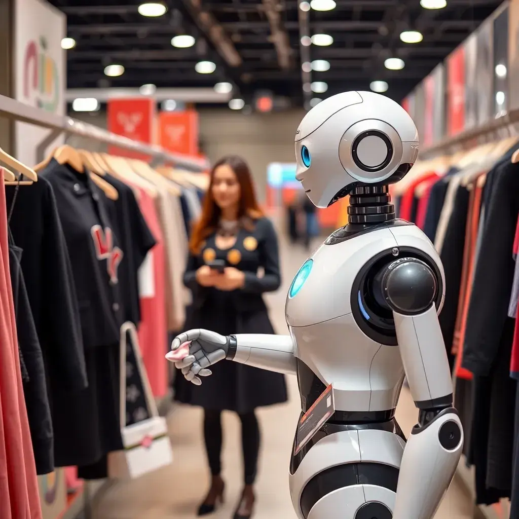 Robot assisting a woman shopping